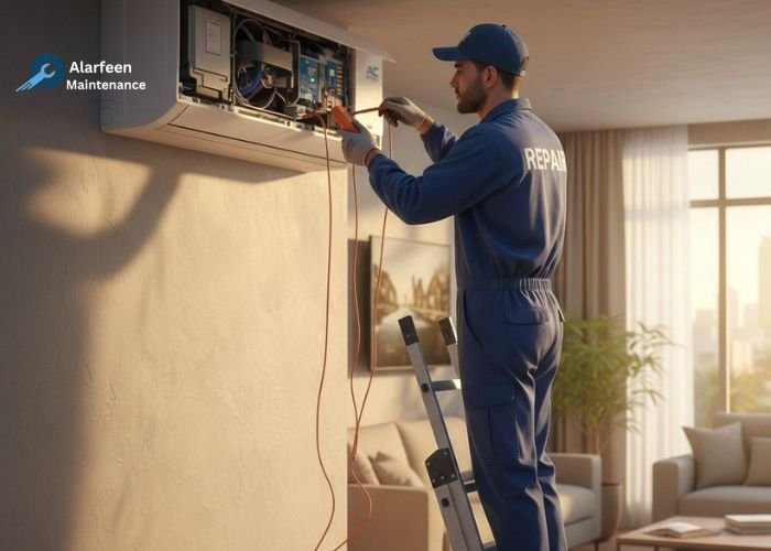 AC repair technician fixing air conditioner in Riyadh Saudi Arabia